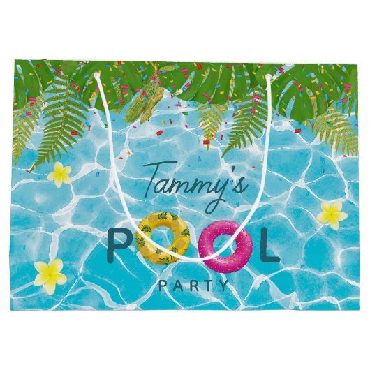 Tropisches Party Schwimmbad Geburtstag Große Geschenktüte (Rückseite)