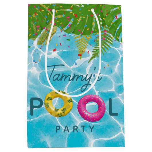 Tropisches Party Schwimmbad Geburtstag Mittlere Geschenktüte (Vorderseite)