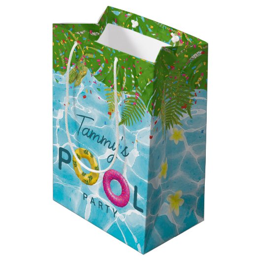 Tropisches Party Schwimmbad Geburtstag Mittlere Geschenktüte (Rückseite Schrägansicht)