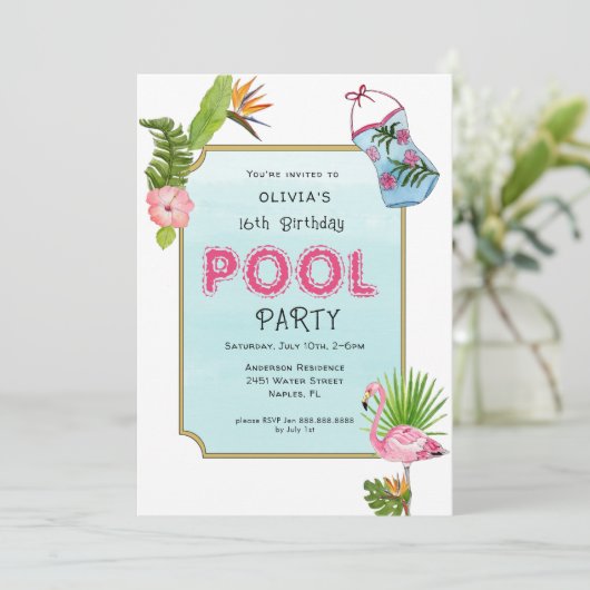 Tropisches Party | Summer Birthday Party Ankündigung (Stehend Vorderseite)