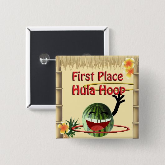 Tropisches Party Tiki Hut 1st Place Hula Hoop Button (Vorne & Hinten)