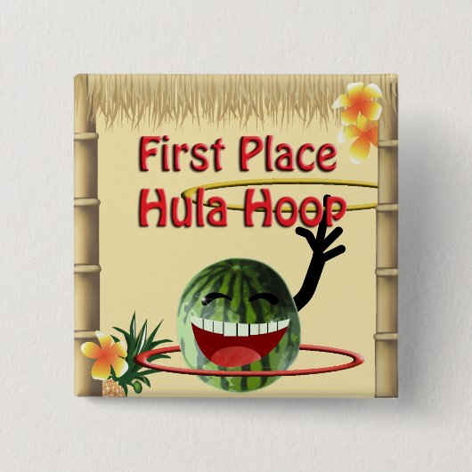 Tropisches Party Tiki Hut 1st Place Hula Hoop Button (Vorderseite)