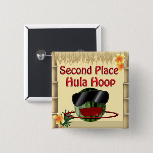 Tropisches Party Tiki Hut 2. Platz Hula Hoop Button (Vorne & Hinten)