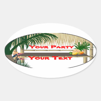 Tropisches Party Tiki Hut Oval Sticker 2