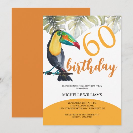 Tropisches Party Wasserfarben Einladung (Vorne/Hinten)