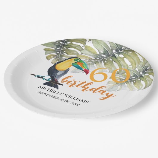 Tropisches Party Wasserfarben Pappteller (Schrägansicht)