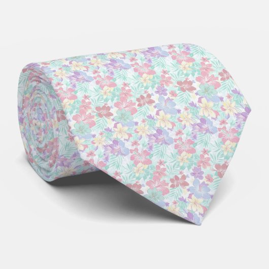 Tropisches Pastell-Blumenmuster Krawatte (Gerollt)