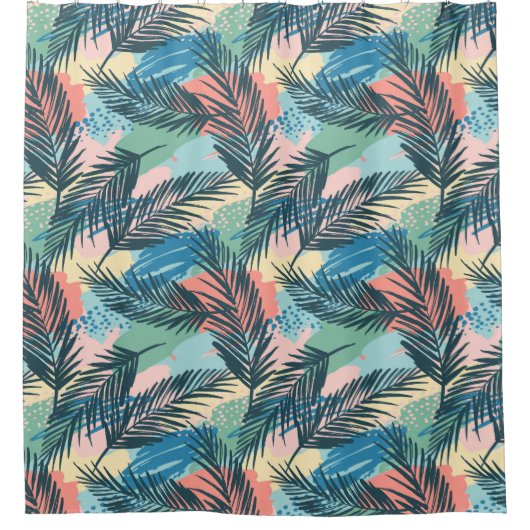 Tropisches Pastell-Leaf-Muster Duschvorhang (Vorderseite)