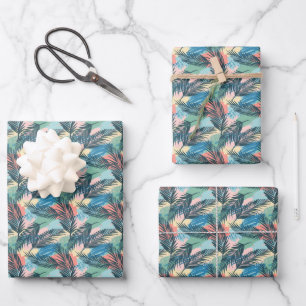 Tropisches Pastell-Leaf-Muster Geschenkpapier Set