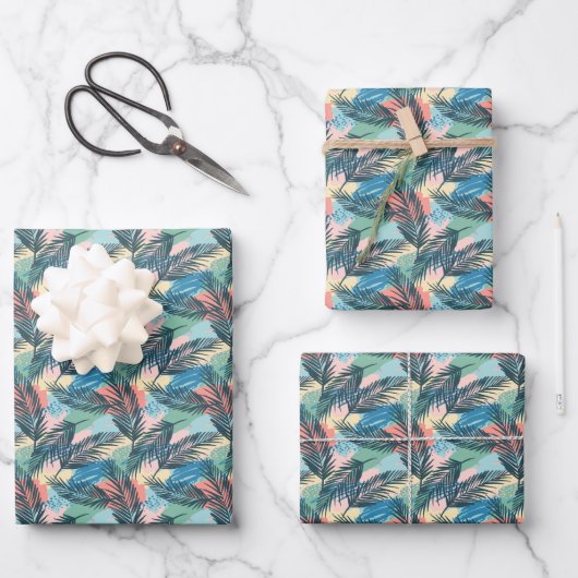 Tropisches Pastell-Leaf-Muster Geschenkpapier Set (Vorderseite)