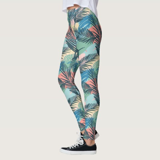 Tropisches Pastell-Leaf-Muster Leggings (Links)