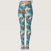 Tropisches Pastell-Leaf-Muster Leggings (Vorderseite)