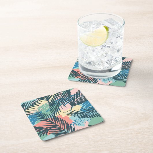 Tropisches Pastell-Leaf-Muster Rechteckiger Pappuntersetzer (Vor Ort)