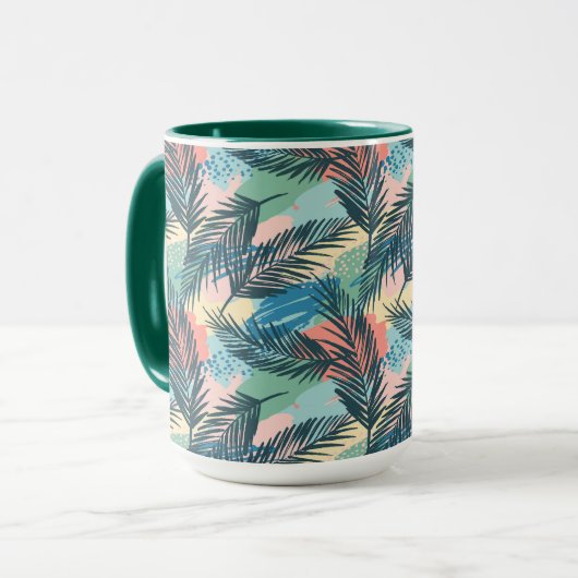 Tropisches Pastell-Leaf-Muster Tasse (Vorderseite Links)