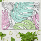 Tropisches Pastellmonstera-Blatt Wasserfarbmuster Geschirrtuch (Gefaltet)