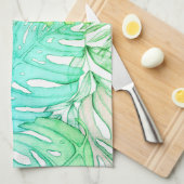 Tropisches Pastellmonstera-Blatt Wasserfarbmuster Geschirrtuch (Viertel Falte)