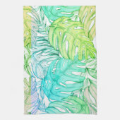 Tropisches Pastellmonstera-Blatt Wasserfarbmuster Geschirrtuch (Vertikal)