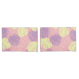 Tropisches Pastellrosa Gelbes Monstera-Dschungelbä Kissenbezug