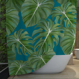 Tropisches Philodendron-Elefant-Ohr-Pfau-Blau Duschvorhang