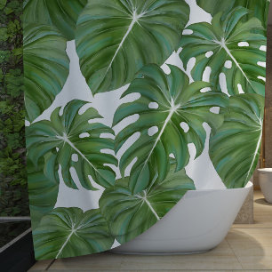 Tropisches Philodendron-Elefant-Ohr verlässt Duschvorhang