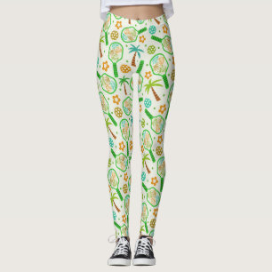Tropisches Pickleball mit Ballen in Grün und Orang Leggings
