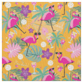 Tropisches Pickleball mit Flamingos, gelb Stoff (Nahaufnahme)