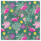 Tropisches Pickleball mit Flamingos, grün Stoff (Nahaufnahme)