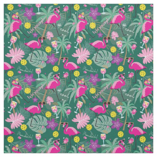 Tropisches Pickleball mit Flamingos, grün Stoff (Muster)