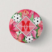 🌺 🌴 tropisches Pickleball mit Hibiskus, mit Name Button (Vorderseite)