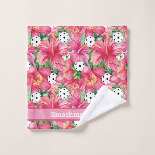 🌺 🌴 tropisches Pickleball mit Hibiskus mit Text Badhandtuch Set (Waschlappen)