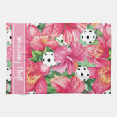 🌺 🌴 tropisches Pickleball mit Hibiskus mit Text  Geschirrtuch (Horizontal)