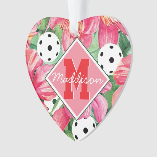 🌺 🌴 tropisches Pickleball mit Hibiskus mit Text Ornament (Vorderseite)