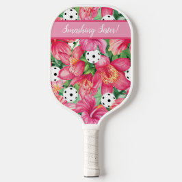 🌺 🌴 tropisches Pickleball mit Hibiskus mit Text Schläger