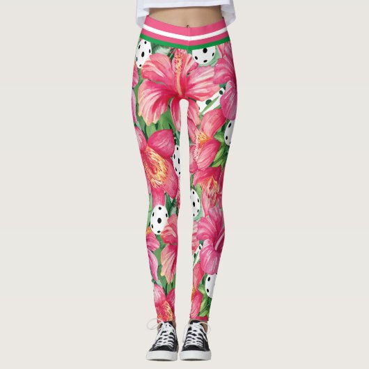 🌺 🌴 tropisches Pickleball mit klein gedrucktem H Leggings (Vorderseite)