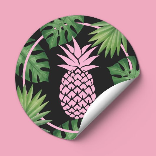 Tropisches Pink Ananas Schönheitssalon & WELLNESS- Runder Aufkleber