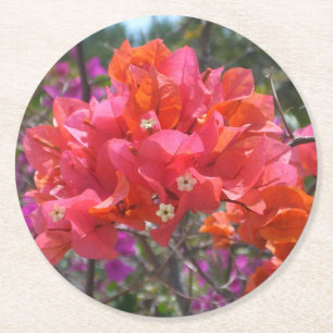 Tropisches Pink Bougainvillea Insel Floral Runder Pappuntersetzer