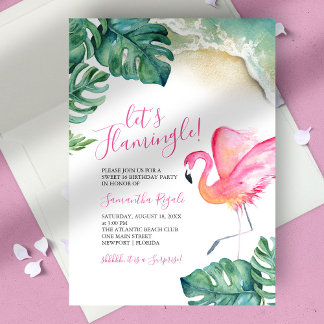 Tropisches Pink Flamingo 16. Geburtstagsparty Einladung