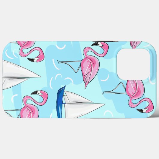 Tropisches Pink Flamingo Blue Sailboat Preppy Case-Mate iPhone Hülle (Rückseite (Horizontal))