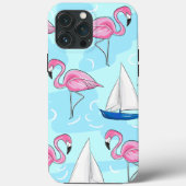 Tropisches Pink Flamingo Blue Sailboat Preppy Case-Mate iPhone Hülle (Rückseite)