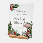 Tropisches Pink Flamingo Brautparty Zeichen Acrylschild (Winkel)