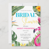 Tropisches Pink Flamingo Floral Beach Brautparty Einladung (Vorderseite)