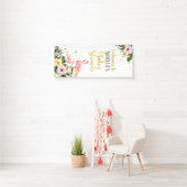 Tropisches Pink Flamingo Floral Gold Baby Dusche Banner (Insitu)