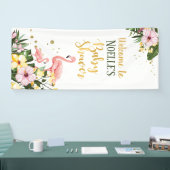 Tropisches Pink Flamingo Floral Gold Baby Dusche Banner (Messe)