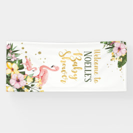 Tropisches Pink Flamingo Floral Gold Baby Dusche Banner