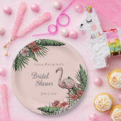 Tropisches Pink Flamingo Hibiskus Brautparty Pappteller (Party)