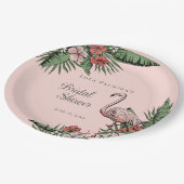 Tropisches Pink Flamingo Hibiskus Brautparty Pappteller (Schrägansicht)