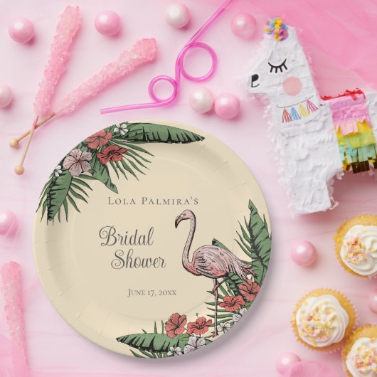 Tropisches Pink Flamingo Hibiskus Brautparty Pappteller (Party)