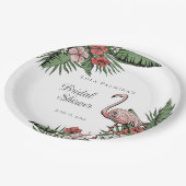 Tropisches Pink Flamingo Hibiskus Brautparty Pappteller (Schrägansicht)