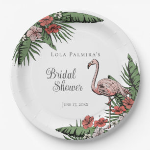 Tropisches Pink Flamingo Hibiskus Brautparty Pappteller