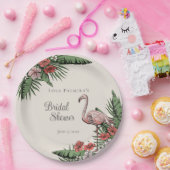 Tropisches Pink Flamingo Hibiskus Brautparty Pappteller (Party)